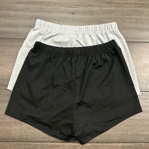 Black and grey comfortable shorts. On the tighter side around legs.